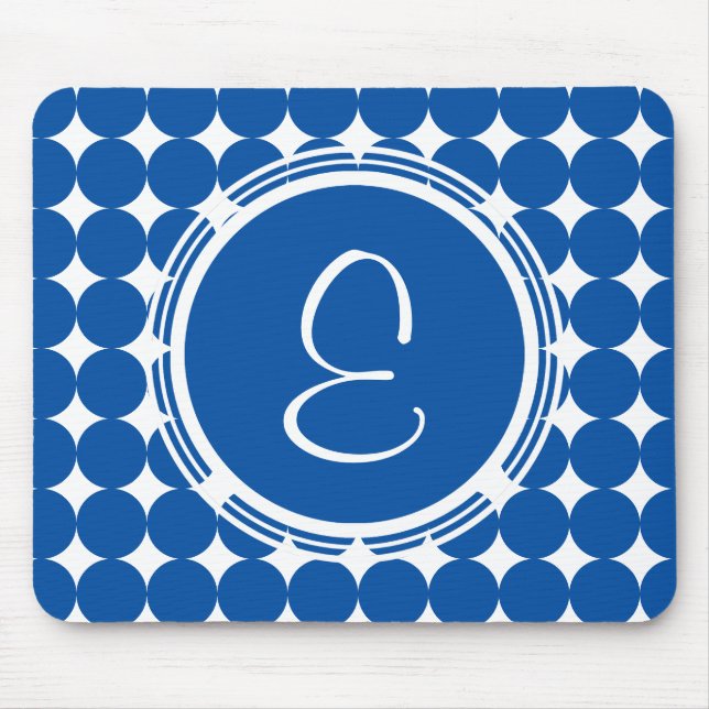 Blue Polka Dot Monogram Mouse Pad (Front)