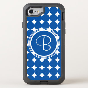 Blue Polka Dot Monogram OtterBox Defender iPhone SE/8/7 Case