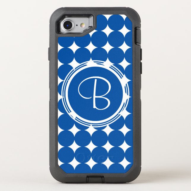 Blue Polka Dot Monogram Otterbox iPhone Case (Back)