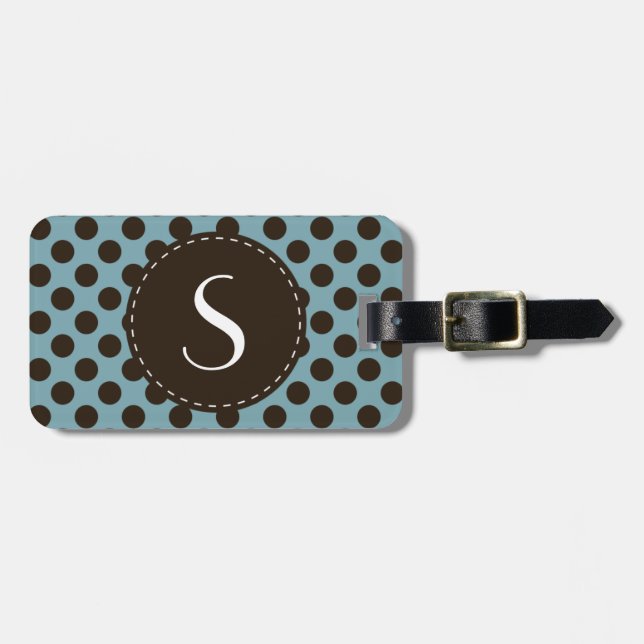 Blue Polka Dot Monogram Personalized Luggage Tag (Front Horizontal)