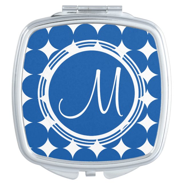 Blue Polka Dot Monogram Vanity Mirror (Front)