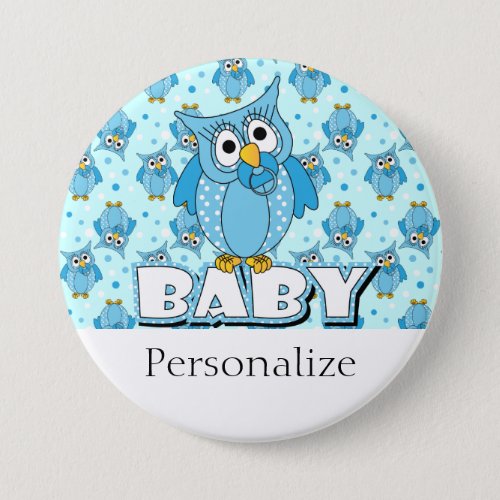 Blue Polka Dot Owl Baby Boy Button