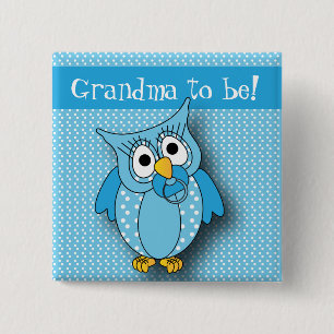 Blue Polka Dot Owl Baby Shower Theme Button