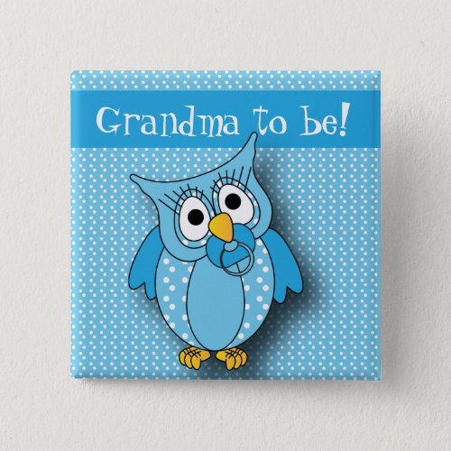 Blue Polka Dot Owl  Baby Shower Theme Button