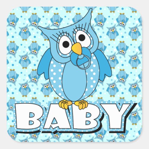 Blue Polka Dot Owl Baby Shower Theme Square Sticker