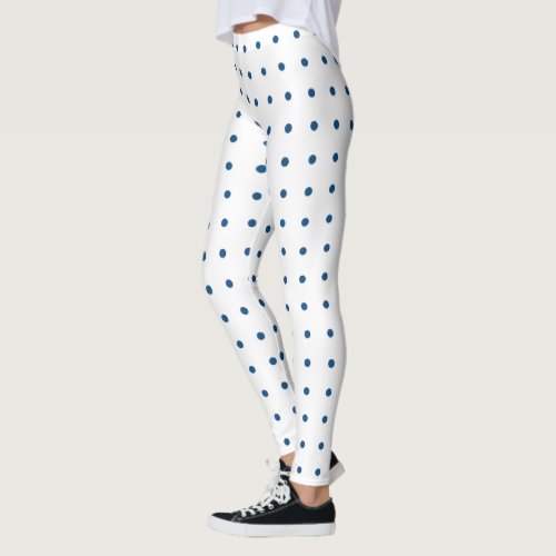 Blue Polka Dot Pattern on White Leggings