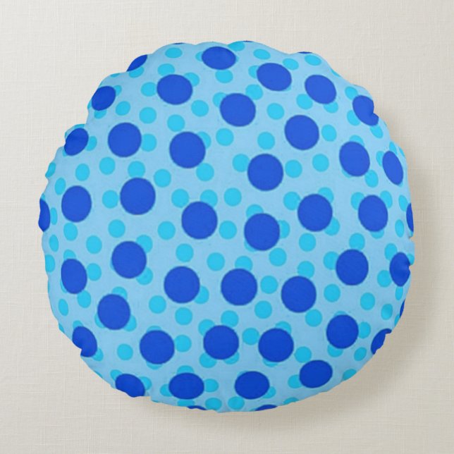 Blue Polka Dot Pattern Round Pillow (Front)