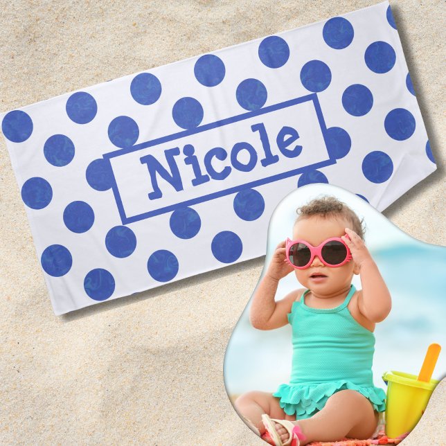Blue Polka Dot Personalized Beach Towel (Creator Uploaded)