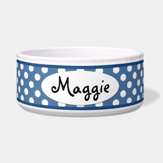 Blue Polka Dot Personalized Ceramic Dog Bowl Zazzle Blue Polka Dot Personalized Ceramic Dog Bowl