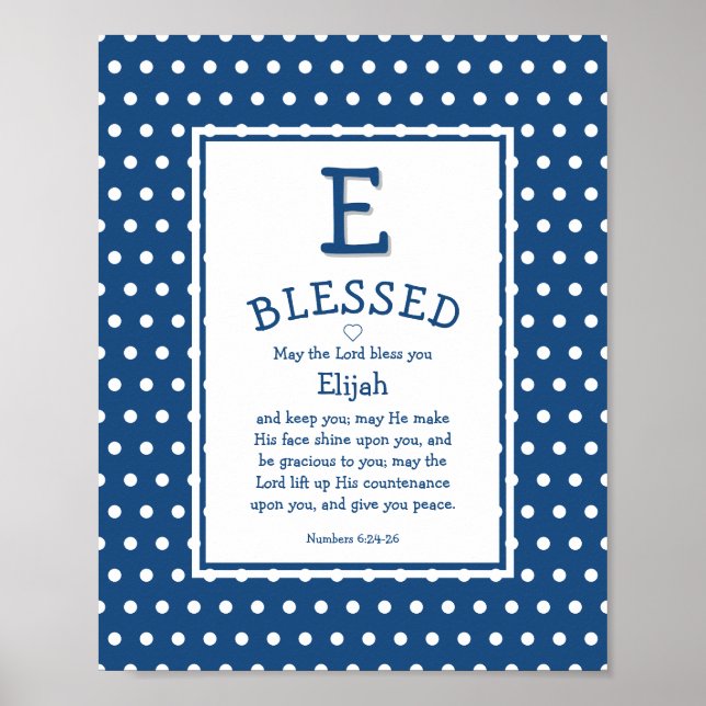 Blue Polka Dot Personalized Christian Baby Nursery Poster (Front)