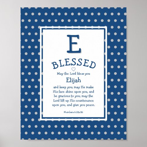 Blue Polka Dot Personalized Christian Baby Nursery Poster