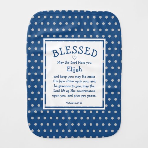 Blue Polka Dot Personalized Christian Blessing Baby Burp Cloth
