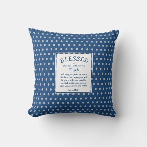 Blue Polka Dot Personalized Christian Blessing Throw Pillow