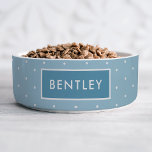 Blue Polka Dot Personalized Pet Bowl<br><div class="desc">Add charm to your pet’s dining area with this personalized pet bowl. Crafted with a playful blue polka dot pattern and a customizable pet name, this bowl strikes a perfect balance between simplicity and modernity. Whether you’re shopping for your own beloved pet or for friends, family, new pet owners, or...</div>
