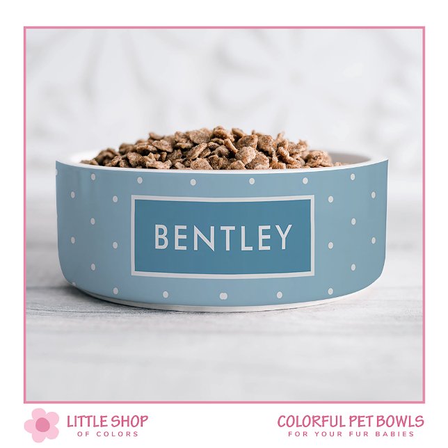Blue Polka Dot Personalized Pet Bowl (Creator Uploaded)