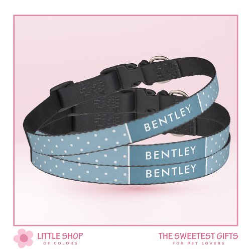 Blue Polka Dot Personalized Pet Collar