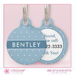 Blue Polka Dot Personalized Pet ID Tag<br><div class="desc">Elevate your pet’s style with this personalized ID tag. Adorned with blue and white polka dots plus a customizable pet name on the front and phone number on the back, this tag is both stylish and practical. It’s the perfect accessory to ensure your furry friends are safe and fashionable wherever...</div>