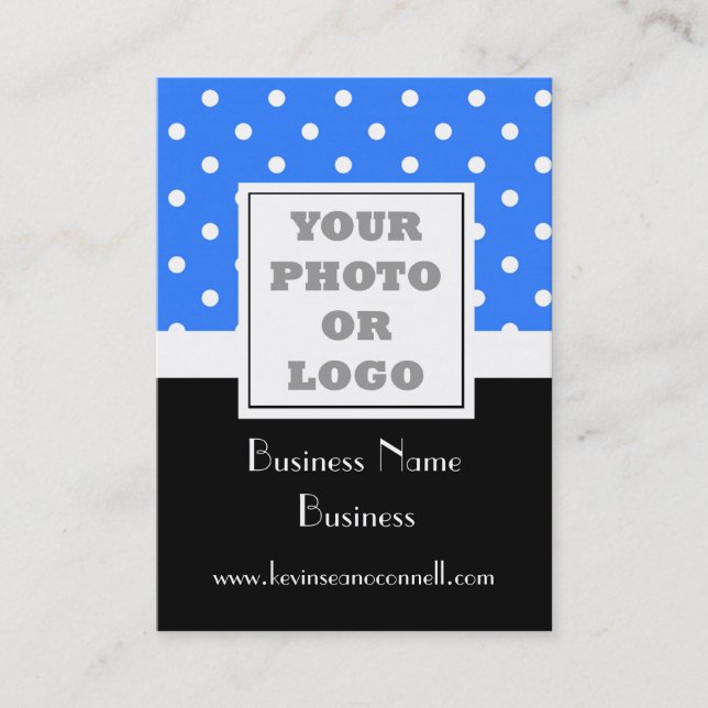 Blue polka dot  photo logo business card (Front)