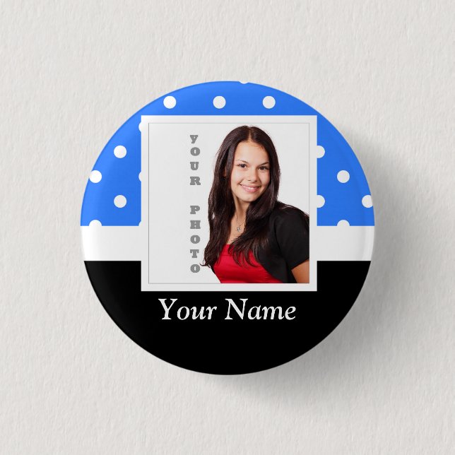 Blue polka dot photo template button (Front)