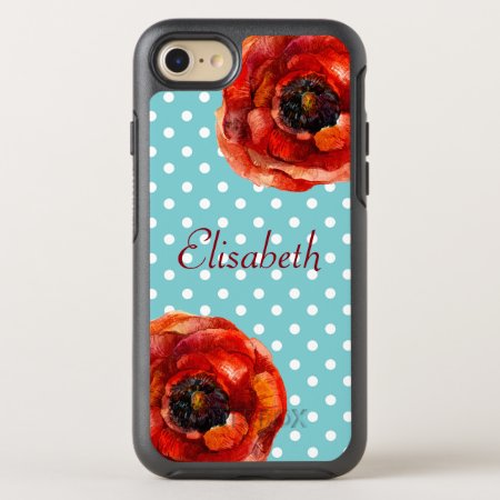 Blue Polka Dot, Red Poppies, Floral, Personalized Otterbox Symmetry Ip