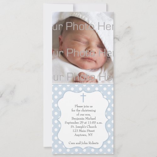Blue Polka Dot Religious Photo Card Custom Announcement