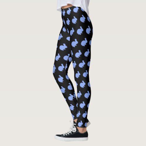 Blue Polka Dot Silhouette Bunny Rabbit Leggings