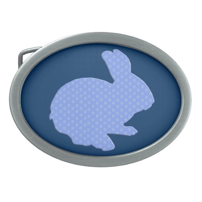 Blue Polka Dot Silhouette Easter Bunny Belt Buckle (Front)