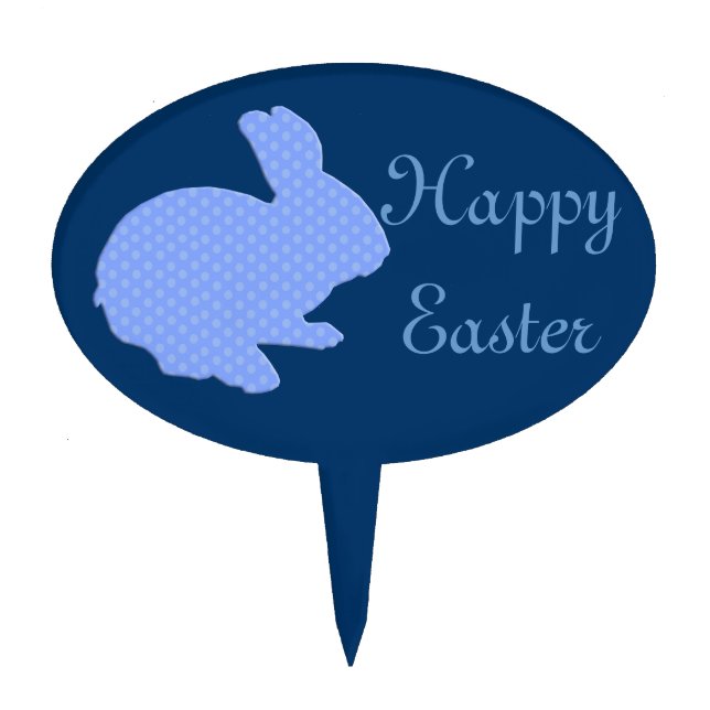 Blue Polka Dot Silhouette Easter Bunny Cake Pick (Front)