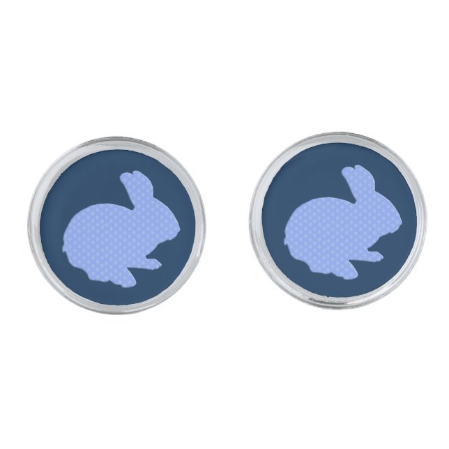 Blue Polka Dot Silhouette Easter Bunny Cufflinks (Front)