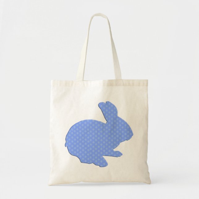 Blue Polka Dot Silhouette Easter Bunny Tote Bag (Front)