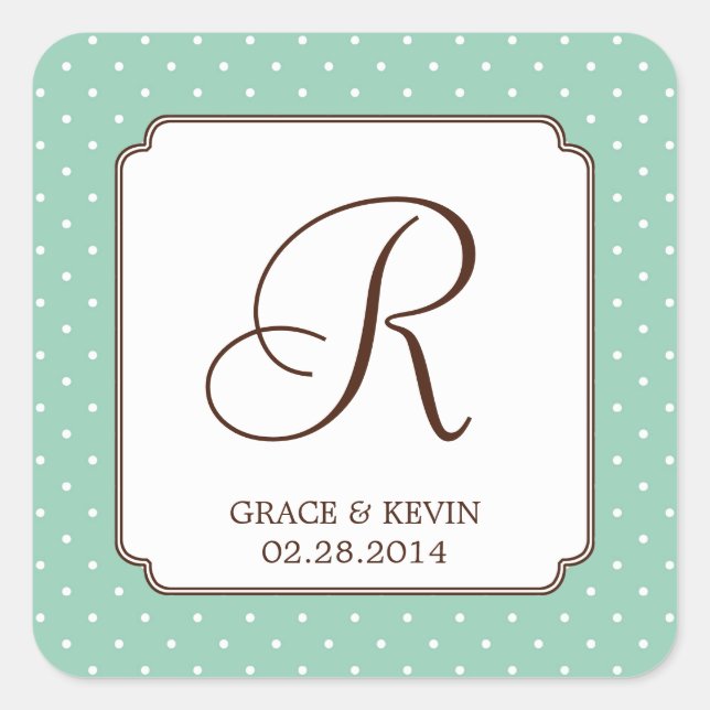 Blue polka dot single monogram letter custom square sticker (Front)
