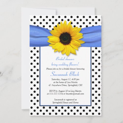 Blue Polka Dot Sunflower Wedding Bridal Shower Personalized Announcement