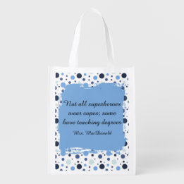 Blue Polka dot teacher appreciation gift Grocery Bag