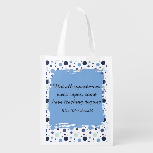 Blue Polka dot teacher appreciation gift Grocery Bag (Front)