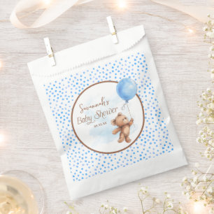 Blue Polka Dot Teddy Bear Baby Shower Favor Bag