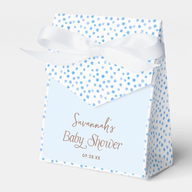 Blue Polka Dot Teddy Bear Baby Shower Favor Boxes (Front Side)