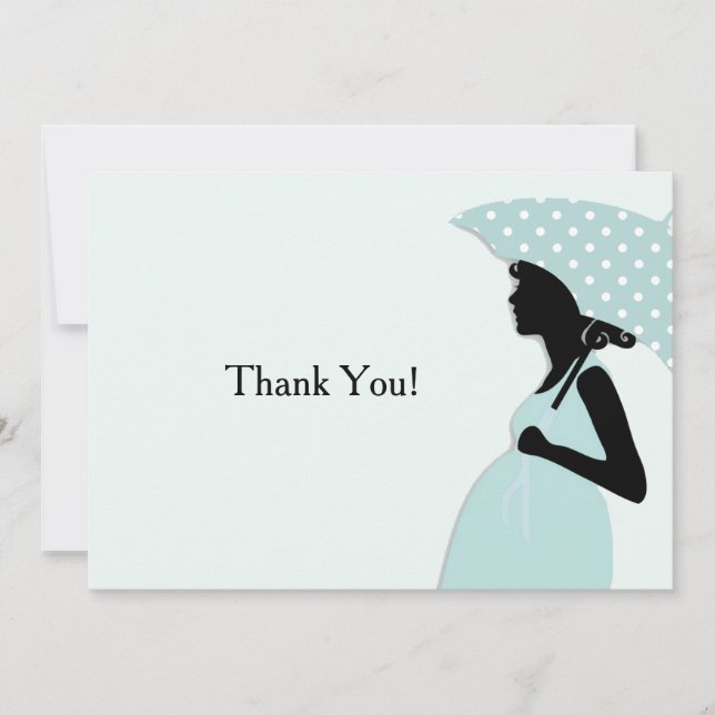 Blue Polka Dot Umbrella Thank You Notecard (Front)