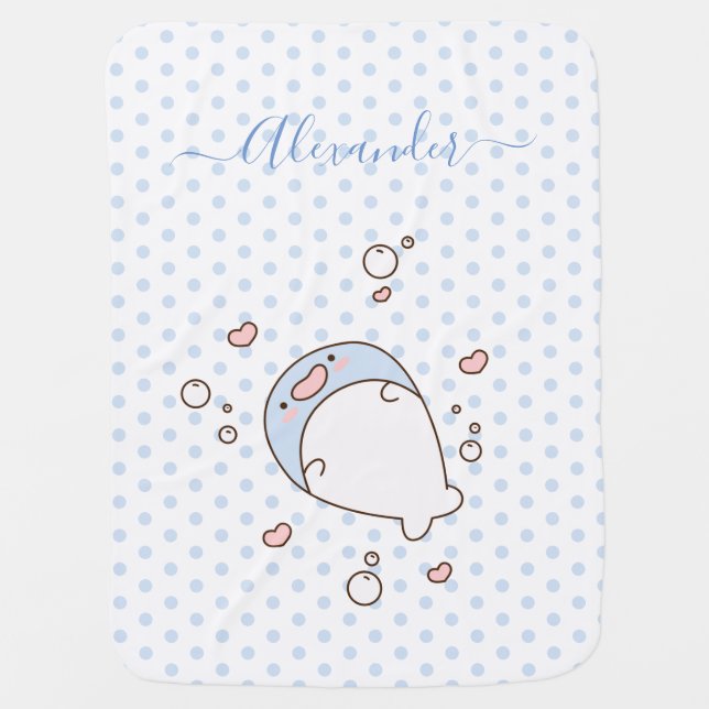 Blue Polka Dot Whale Baby Blankets (Front)