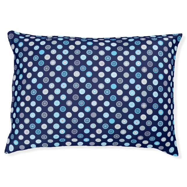 Blue Polka Dot Winter Pattern Dog Bed (Front)