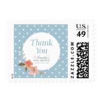 Blue Polka Dot with Delicate Floral Thank You Postage