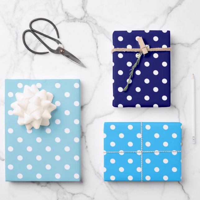 Blue Polka Dot Wrapping Paper Sheets (Front)