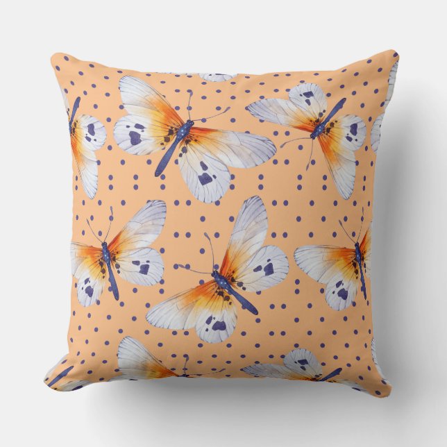 Blue Polka Dots And Butterflies Throw Pillow (Front)