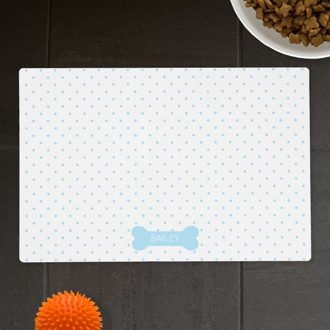 Blue Polka Dots And Dog Bone With Custom Name Placemat (Creator Uploaded)