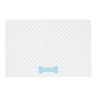 Blue Polka Dots And Dog Bone With Custom Name Placemat