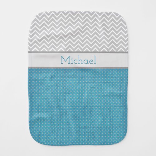 Blue Polka Dots And Gray Chevrons _ Monogrammed Baby Burp Cloth