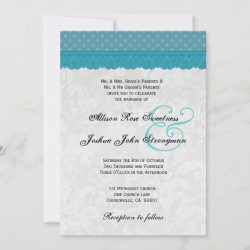 Blue Polka Dots and Lace Wedding V001 Personalized Invites