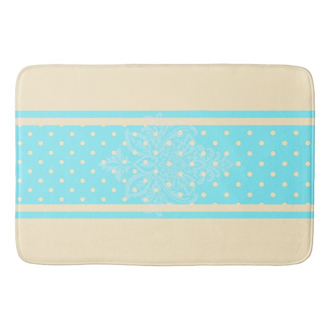 Blue polka dots and yellow  bath mat (Front)