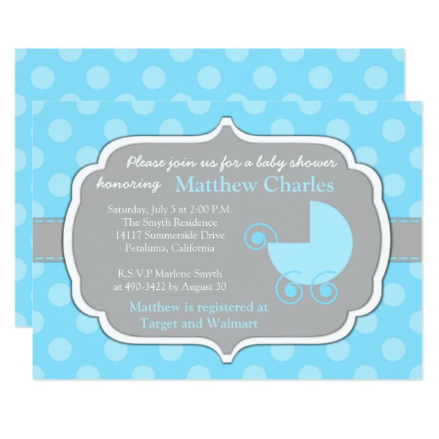 Blue Polka Dots Baby Boy Baby Shower Invitation