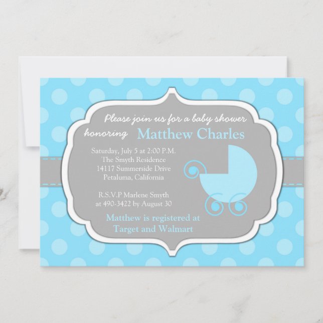 Blue Polka Dots Baby Boy Baby Shower Invitation (Front)