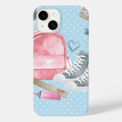 blue Polka dots back to school watercolor Case_Mate iPhone 14 Case